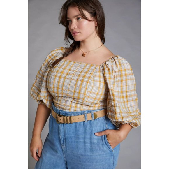 Anthropologie Maeve Checked Square-Neck Blouse - Picture 6 of 11